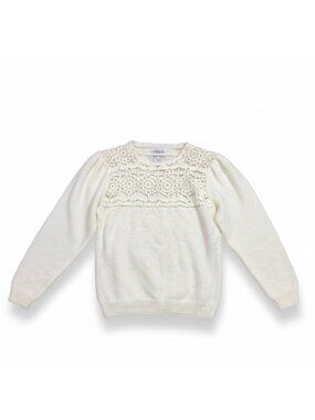 Marnie West Womens Ivory Yoke Long Sleeve Sweater Small Made In Hong Kong